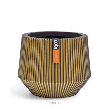 Superbe Pot Groove Doré Forme Géométrique En Plastique H 37 X D 46 Cm - Dimhaut: H 37 Cm - Couleur: Doré