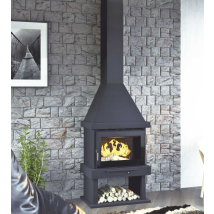 Fm - Chimenea Leña Con Turbina Tangencial Modelo C-300 Tfk Interior Fundición Y Cristal Serigrafiado.
