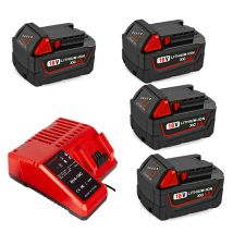 Powerwings - 4x Battery & Charger For Milwaukee 18v 5000mah 48-11-1828 48-11-1840 C18b M18bx Li18 M18b4 M18 Xc And Milwaukee Charger M18 48-59-1812 48