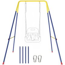 Aiyaplay Estructura De Columpio Infantil Plegable, Estructura Metálica Con 2 Ganchos, 4 Estacas, Resistente Para 50 Kg, 128x155x157 Cm, Azul