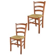 Tommychairs - Set 2 Sedie Modello Venice Per Cucina Bar E Sala Da Pranzo, Robusta Struttura In Legno Di Faggio Color Ciliegio E Seduta In Paglia
