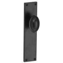 Manivela para puerta 230x50mm – Pomo ovalado móvil negro – Placa rectangular – Clovan