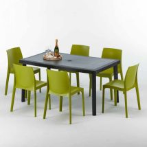 Tavolo Rettangolare Nero 150x90 Cm Con 6 Sedie Colorate Enjoy