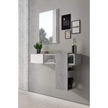 Muebles De Entrada Baffin, Entrada Para Perchas, Composición Para Atrio, Consola De Almacenamiento Multifunción, 100x31h75 Cm, Cemento Y Blanco