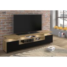 Bim Furniture - Mobile Tv Con Led Integrati Eva 180 Colore Rovere Con Frontali Nero Opaco 180x42x51h Cm