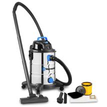 Aspirateur Eau Et Poussières 1500w - 30l Inox - 18 Kpa Avec Soufflerie Et Bouchon De Vidange
