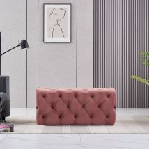 Pn Home - Puf Rectangular Pequeño De Terciopelo Melia, Banco Otomano, Reposapiés, Diseño Lux, Detalle De Botones, Rosa - Pink