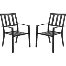 Phivilla - Metal Patio Outdoor Dining Chairs Set Of 2 Stackable Bistro Deck Chairs For Garden Backyard Lawn, Black