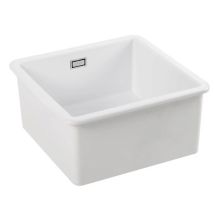 Fregadero de porcelana blanco cuadrado 46x46 cm – Instalación sobre encimera – Válvula de desagüe – Acabado esmalte vitrificado