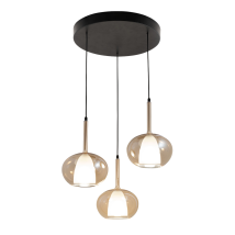 Lampada A Sospensione Edolo Ø450mm In Metallo E Vetro Borosilicato Ambra, 3x E27 40w, Ip20, Classe 1 - Design Moderno Per Interni