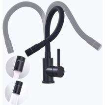 Robinet Cuisine Noir, Mitigeur Cuisine Flexible, Robinet Evier De Cuisine Et 2 Modes De Pulvérisation, Mitigeur Evier Pivotant À 360°,acier Inoxydable