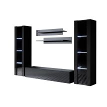 Ensemble De Meubles Tv Mur De Rangement Meuble Salon Suspendu Avec Led Modèle Luke 8b Noir Finition Brillante