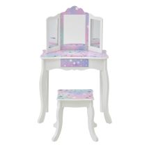 Fantasy Fields Gisele Starry Sky Tocador Infantil Con Espejo Triple, Cajón Amplio Y Taburete En Blanco Y Lavanda
