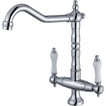 Rubinetto Da Cucina Girevole A 360°, Doppia Manico Lavello Retrò Ottone Acqua Calda E Fredda Regolabile - Placcatura