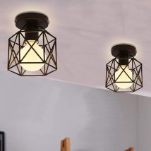 Minkurow Set Aus 2 Quadratischen Käfig-deckenleuchten Aus Metall, 14 Cm, Kronleuchter, Eisenschirm, E27, 40 W, Schwarz, Für Wohnzimmer, Schlafzimmer, 