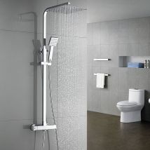 Auralum - Columna De Ducha Con Mezclador Termostático De Acero Inoxidable - Set De Ducha Con Rociador De 10 Pulgadas Y Sistema De Ducha De Mano - 