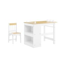Sobuy Mesa Infantil Con Silla Conjunto De 2 Piezas Mesa Y Silla Para Niños Escritorio Con 2 Estantes Porta Papeles Y Almacenes Para Bolígrafos Blanco-
