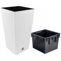 Hoher Blumentopf mit Einsatz Weiß – 29cm x 22,5cm x 55cm – 35l Volumen – Kunststoff