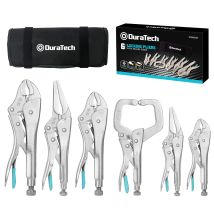 Duratech Jeu De 6 Pinces-étaux Avec 2 Becs Longs De 16,5 Cm Et 24 Cm, 3 Mâchoires Courbes De 12,7 Cm, 17,8 Cm Et 25,4 Cm Et 1 C-clamp De 15 Cm, Étui 