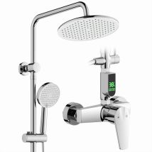 Colonna Doccia Cromata Con Miscelatore Meccanico E Display Led, Set Doccia Con Doccetta A Mano 3 Getti, Altezza Regolabile 750–1050 Mm, In Ottone