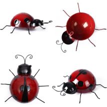 Ntcl 4pcs Garden Decoration Ladybug Wall Sculpture Beetle Metal Fence Indoor Decor Balcony Rust Insect Home Decorations 3d Decor Insect Fences Red