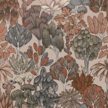 Profhome - Natur Tapete 377575 Vliestapete Glatt Mit Waldmotiv Matt Beige Rot Orange Grau 5,33 M2