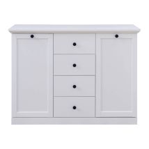 Sideboard Landhausstil Weiß Bergama-19 Mit Knopfgriffen Schwarz, B/h/t: Ca. 119/88/41 Cm