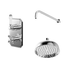 Windsor - Traditional Polished Chrome Concealed Twin Thermostatic Shower Valve And 165mm Round Fixed Head With Wall Arm - 1 Outlet