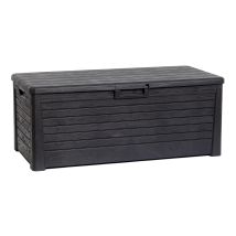 Toomax Florida Baule Da 550l Multiuso Con Seduta, 148x72x60h Finitura Effetto Legno, Colore Antracite, Porta Attrezzi Resistente Ai Raggi Uv, Con Foro