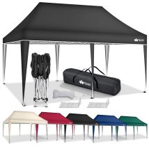 Tillvex Carpa De 3 X 6 M Con 3 Paredes Laterales Negras Impermeables Carpa Plegable Desplegable, Regulable En Altura Carpa De Jardín Con Protección Uv