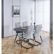 Hallowood Furniture - Cullompton Large Dining Table And Chairs Set Of 4, Grey Marble Effect Top Oval Dining Table And High-backrest Grey Fabric Chairs