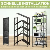 Homemiyn - Klappbares Regal Mit Rollen 4 Etagen 5 Etagen Schwerlastregal Standregal Klappbares Küchenregal 71x34x121/159cm Metallregal Schwarz 