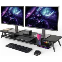 Dual Monitorständer Mit Telefon/pad Halter, 2 Etagen Groß Multifunktionaler Computer Laptop Bildschirm Riser 108x23,5x14,5cm Schwarz - Fenge