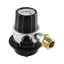 Regulador de gas COMGAS – Presión regulable 1-2 bar – Salida rosca izquierda 21.8 mm – Mando negro