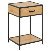 Comodino Seaford Con Cassetto E Ripiano, In Mdf E Metallo, Color Rovere Selvatico.