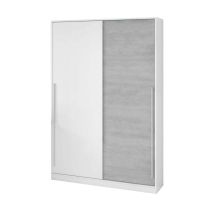 Garderobe Downey, Schlafzimmer Kleiderschrank Mit 2 Schiebetüren, Schrank Mit Kleiderstange Und 3 Einlegeböden, Cm 120x50h200, Zement Und Weiß