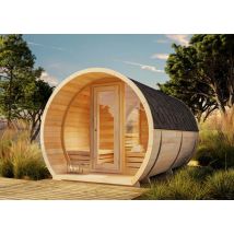 Sauna Tonneau Finntherm Luna L Naturel Bois Thermique, 42 Mm Épaisseur De Paroi 265 X 406 Cm