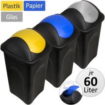 Stefanplast - 3x 60l Dustbin Rubbish Waste Bin Garbage Tush Litter Trash Kitchen