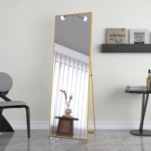 Espejo De Pie Rectangular Con Marco Metálico, Gran Espejo De Alta Definición Para Salón, Dormitorio Y Vestidor - Dorado, 162x53 Cm