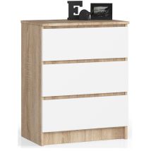 Abamihome - Kommode Akord K60 Sonoma-eiche 60 Cm 3 Schubladen Front Weiß B60 X H77 X T40 Cm