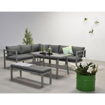 Dining-ecklounge 'lakes', Inkl. Sitzbank, Tisch Und Kissen, Arctic Grey / Reflex Black, Ohne Sessel, Links - Garden Impressions