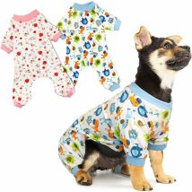 2 Pieces Cute Cat One Piece Pajamas, Soft Puppy Onesie, Pet Jumpsuit, Comfy Bodysuits, Xs