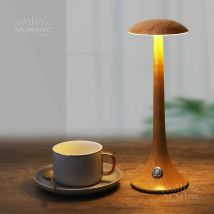 Dimmable Wireless Led Battery Table Lamp, Portable Rechargeable Table Lamp With Battery, Used Outdoors In Restaurants And Bars, Wooden Color Table 
