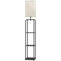 Lampadaire Avec Étagère, Abat-jour En Tissu, Interrupteur À Chaînette Pour Salon Et Chambre