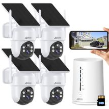 Anran Kit De Cámaras De Vigilancia Exterior Inalámbricas 4mp Con 4 Cámaras A Batería Solares, Estación Base Plug And Play, Tarjeta Sd 64gb