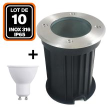 Europalamp - 10er-pack Bodeneinbaustrahler Rund Edelstahl 316 Außen Ip65 + Gu10 5w Glühlampe Kaltweiß 6000k