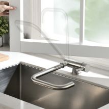 Balimo - Lonheo Grifo De Cocina Plegable 90+giratorio 360, Grifo Cocina Abatible De Acero Inoxidable, Fregaderos Monomando De Cocina Con Aireador 