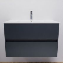 H‰ngendes Badezimmermˆbel 80 Cm Rosaly - Grau - Keramikwaschbecken