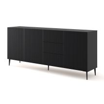Kommode Ravenna B 200 Cm 3d3s Gefrästes Schwarz Matt + Füße