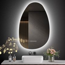 S'Afielina - Badspiegel Mit Beleuchtung Asymmetrisch 85 X 50 Cm Mit 3 Lichtfarben Dimmbar, Beschlagfrei, Bluetooth, Uhr, Temperatur, Speicherfunktion
